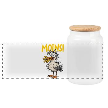Moins Komische Möwe Mit Pommes - Panorama Keksdose mit Holzdeckel - Weiß - Vorne