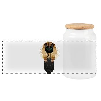Majestic Egyptian Cat with Ornaments - Panoramic Cookie Jar with Wooden Lid - white - Front