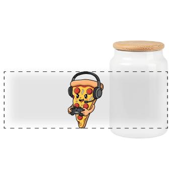 Gaming Pizza Cartoon - Panorama Keksdose mit Holzdeckel - Weiß - Vorne