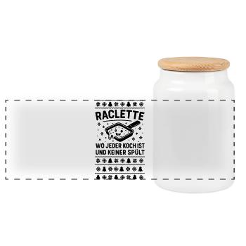 Raclette Spruch Weihnachten Silvester - Panorama Keksdose mit Holzdeckel - Weiß - Vorne