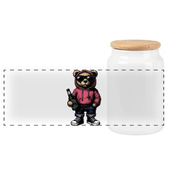 Cool Bear - Panoramic Cookie Jar with Wooden Lid - white - Front