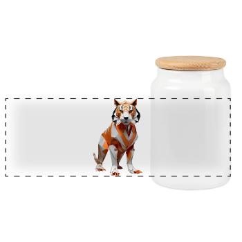 Geometric Low-Poly Tiger - Panoramic Cookie Jar with Wooden Lid - white - Front