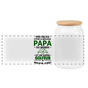 Herz + Golf – Super Papa Golfer - Panorama Keksdose mit Holzdeckel - Weiß - Vorne