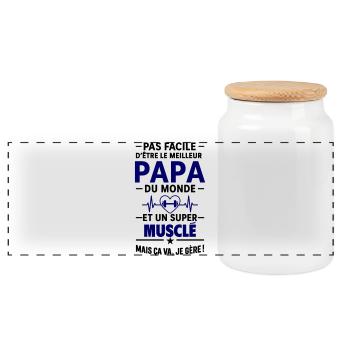 Herz + Krafttraining – Muskulärer Super-Papa - Panorama Keksdose mit Holzdeckel - Weiß - Vorne