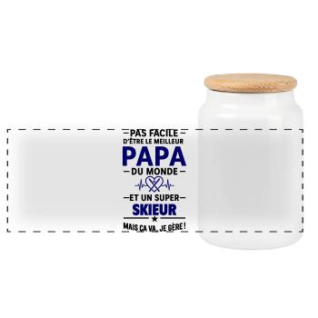 Cœur + Ski – Super Papa Skieur - Boîte à biscuits avec couvercle en bois - blanc - Devant