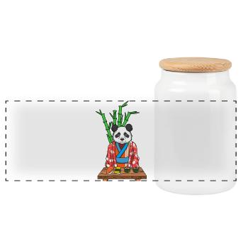 Japanese Kimono Panda Sushi Chef Cute Food Art - Panoramic Cookie Jar with Wooden Lid - white - Front