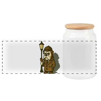 Sherlock Bulldog Detective with Pipe and Lamp - Panoramic Cookie Jar with Wooden Lid - white - Front