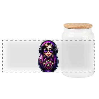Russian Matryoshka Music Russia Russian - Panoramic Cookie Jar with Wooden Lid - white - Front