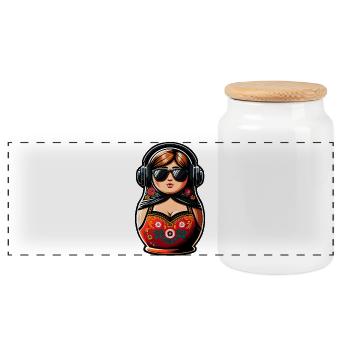 Russian Matryoshka Music Russia Russian - Panoramic Cookie Jar with Wooden Lid - white - Front