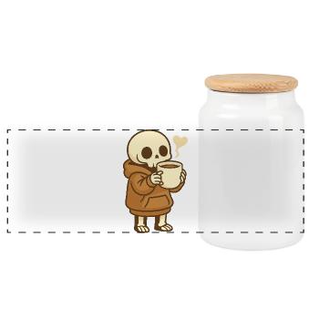 Squelette Douillet au Café – Kawaii Cute - Boîte à biscuits avec couvercle en bois - blanc - Devant