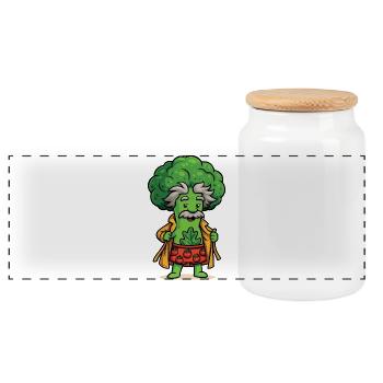 Einstein Broccoli - Panoramic Cookie Jar with Wooden Lid - white - Front
