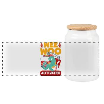 Wee Woo Squad Fire Tiny Firefighter - Panoramic Cookie Jar with Wooden Lid - white - Front