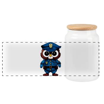 Owl Police - Panoramic Cookie Jar with Wooden Lid - white - Front