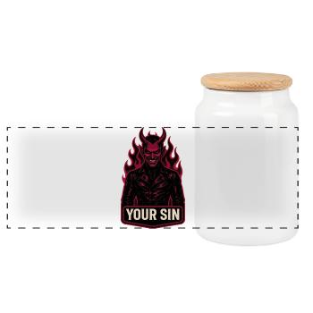 Devil Your Sin, Evil Demon, Hellflames - Panoramic Cookie Jar with Wooden Lid - white - Front