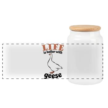 Life is better with geese - Gänse Fan - Panoramic Cookie Jar with Wooden Lid - white - Front