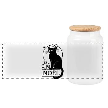 Le Chat de Noël – Vintage Christmas Cat - Panoramic Cookie Jar with Wooden Lid - white - Front