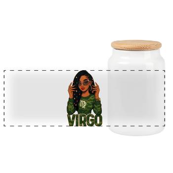 Reine de la Vierge – Vibrations de sagesse afro girl en place - Boîte à biscuits avec couvercle en bois - blanc - Devant