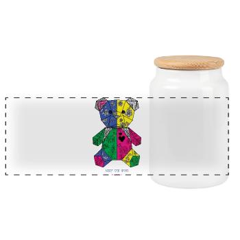 Geometric Floral Teddy Mosaic - Panoramic Cookie Jar with Wooden Lid - white - Front