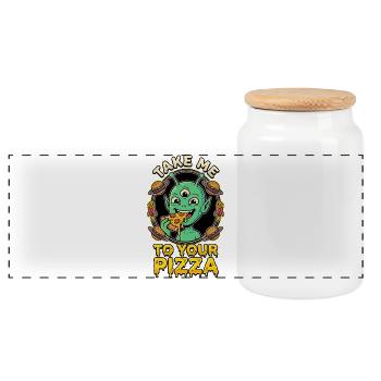 Take Me To Your Pizza Alien - Panorama Keksdose mit Holzdeckel - Weiß - Vorne
