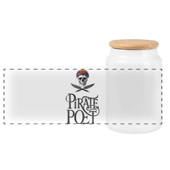 PIRATE POET - let's talk - Panoramic Cookie Jar with Wooden Lid - white - Front