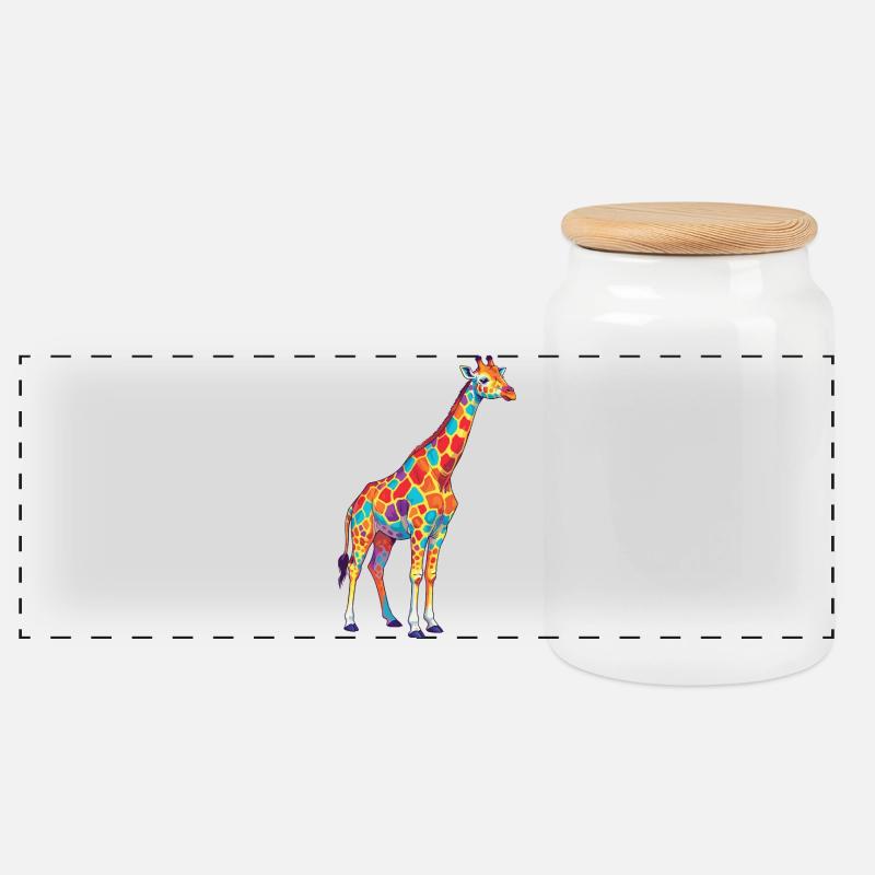 Bunte Giraffen-Regenbogen-Pop-Art-Aquarell - Panorama Keksdose mit Holzdeckel - Weiß