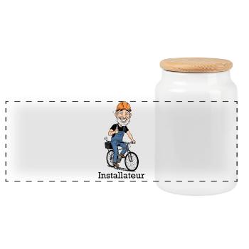 Construction Worker Bicycle Hero - Panoramic Cookie Jar with Wooden Lid - white - Front