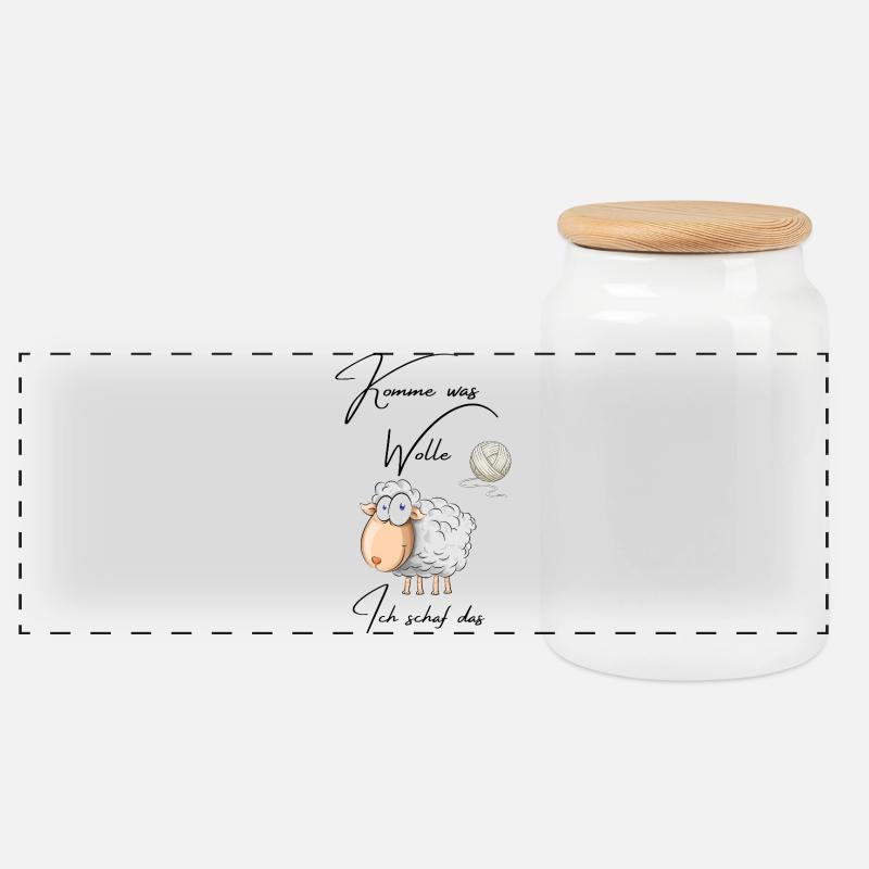 Lustiges Schaf mit Wolle – Cute Comic Tier - Panorama Keksdose mit Holzdeckel - Weiß