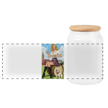Pin-up britannique avec Bulldog et Londres - Boîte à biscuits avec couvercle en bois - blanc - Devant