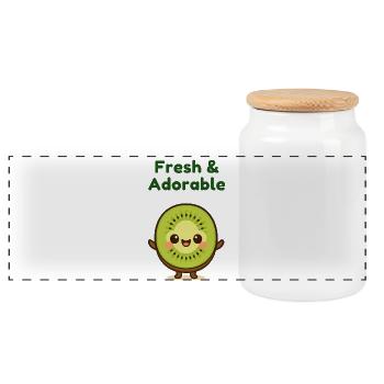 Kiwi Fresh Cute Kawaii - Panoramic Cookie Jar with Wooden Lid - white - Front