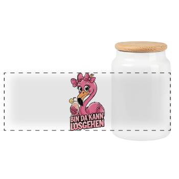 Bin da Flamingo Cocktail Party Motiv - Panorama Keksdose mit Holzdeckel - Weiß - Vorne