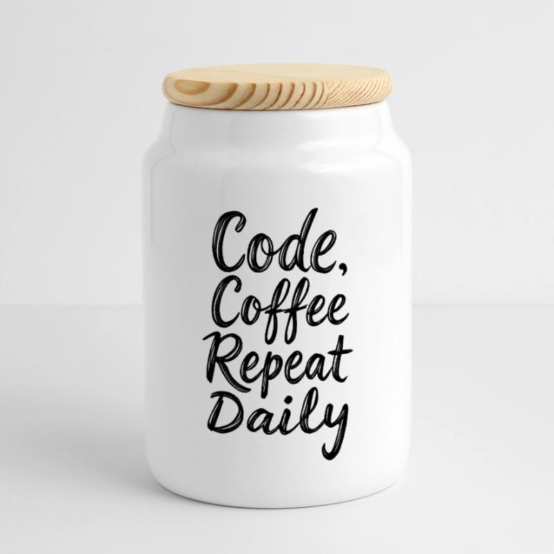 Code Schlaf Debug Wiederholungsprogramm Shirt Panorama Keksdose mit Holzdeckel