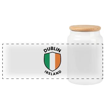 Dublin Shield: Irische Farben - Panorama Keksdose mit Holzdeckel - Weiß - Vorne