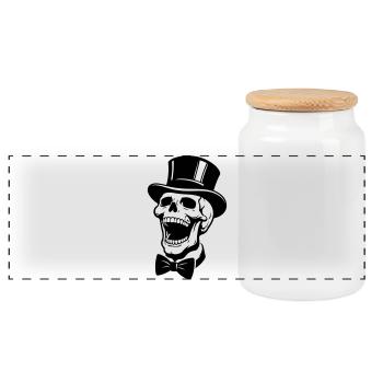 Groom Skull Skeleton Jga - Panoramic Cookie Jar with Wooden Lid - white - Front
