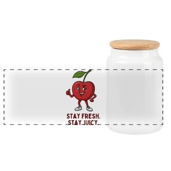 Kirsche Spruch Stay Fresh Stay Juicy - Panorama Keksdose mit Holzdeckel - Weiß - Vorne