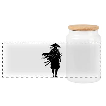 Chapeau de paille du Samouraï Guerrier de l’Ombre - Boîte à biscuits avec couvercle en bois - blanc - Devant