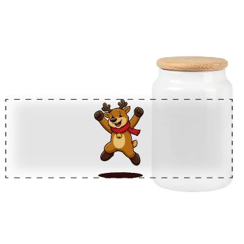 Niedliches Weihnachts-Rentier-Cartoon-Maskottchen - Panorama Keksdose mit Holzdeckel - Weiß - Vorne