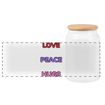 Love Peace Hugs  - Panoramic Cookie Jar with Wooden Lid - white - Front