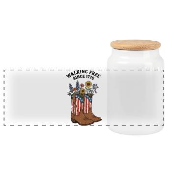 Walking Free Since 1776 Boots - Panoramic Cookie Jar with Wooden Lid - white - Front