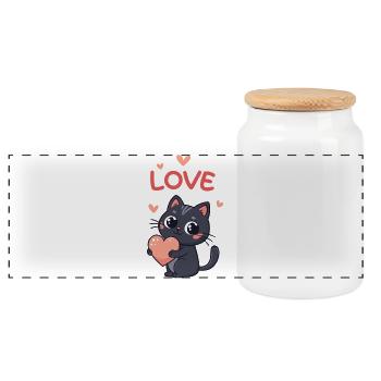 Chat Kawaii Coeur Rosé Love - Boîte à biscuits avec couvercle en bois - blanc - Devant