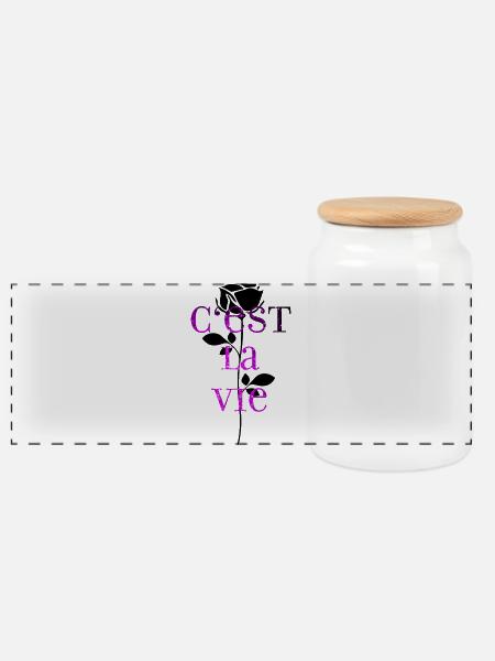 C'est La Vie mood vibe - Panorama Keksdose mit Holzdeckel - Weiß