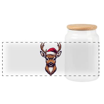 Renne avec chapeau de Père Noël - Boîte à biscuits avec couvercle en bois - blanc - Devant
