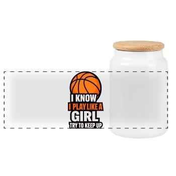 I Know I Play Like A Girl Basketball - Panoramic Cookie Jar with Wooden Lid - white - Front