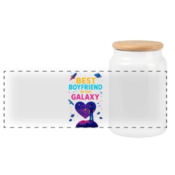 Best Boyfriend Galaxy, Valentine's Day Gift - Panoramic Cookie Jar with Wooden Lid - white - Front