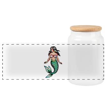 Tatouage de sirène rétro - Boîte à biscuits avec couvercle en bois - blanc - Devant