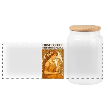 First Coffee Then People Vintage Pinup Gift - Panoramic Cookie Jar with Wooden Lid - white - Front