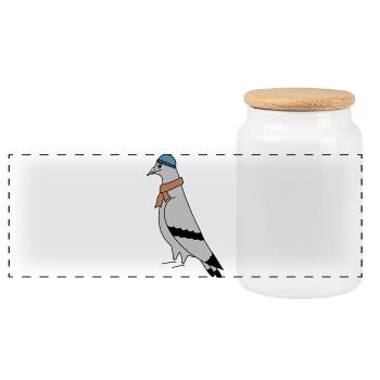 Écharpe Pigeon Beanie – Illustration Urban Minimal - Boîte à biscuits avec couvercle en bois - blanc - Devant