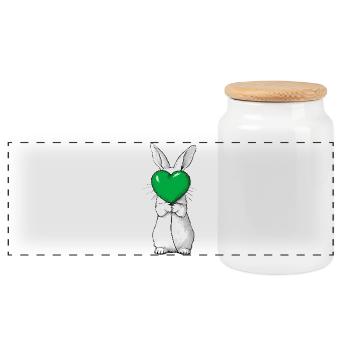 Illustration mignonne de lapin tenant un cœur vert - Boîte à biscuits avec couvercle en bois - blanc - Devant