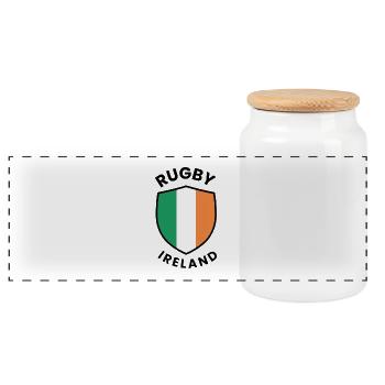 Rugby Ireland Shield design - Panoramic Cookie Jar with Wooden Lid - white - Front