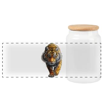 Tiger - Panoramic Cookie Jar with Wooden Lid - white - Front