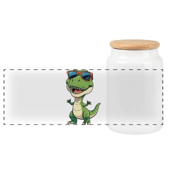 Dino with sunglasses cartoon - Panoramic Cookie Jar with Wooden Lid - white - Front
